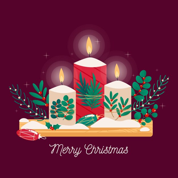 Fondo de vela de Navidad de diseño plano