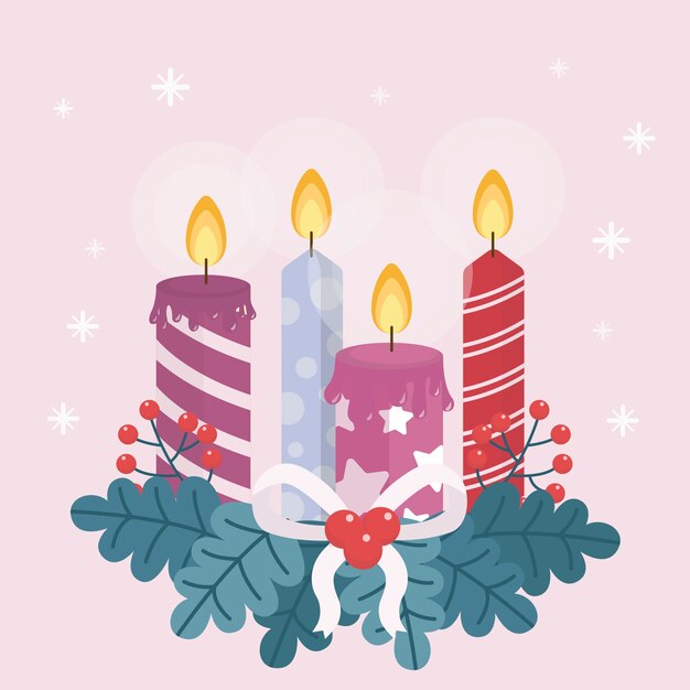 Fondo de vela de Navidad de diseño plano