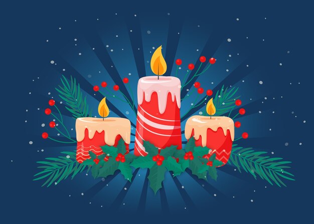 Fondo de vela de navidad de diseño plano