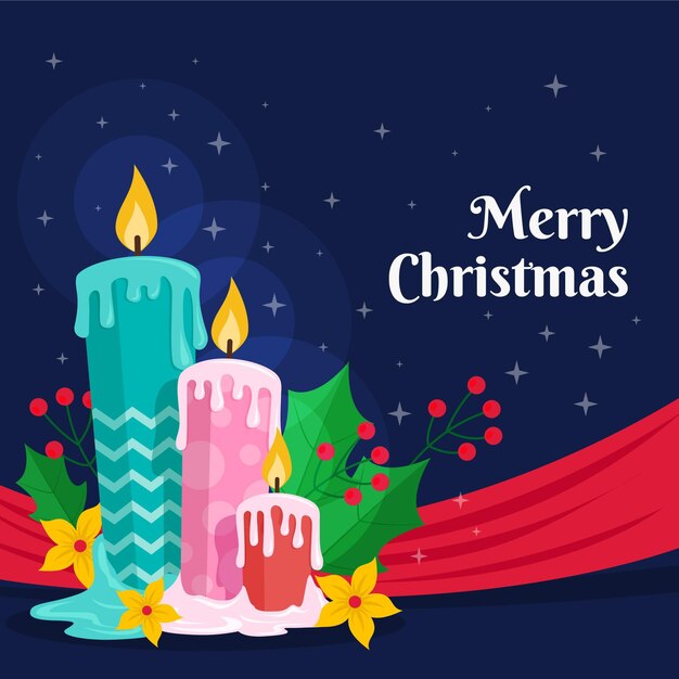 Fondo de vela de navidad de diseño plano
