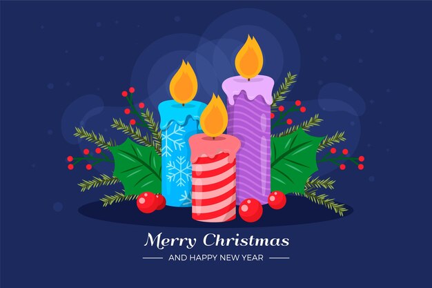 Fondo de vela de navidad de diseño plano