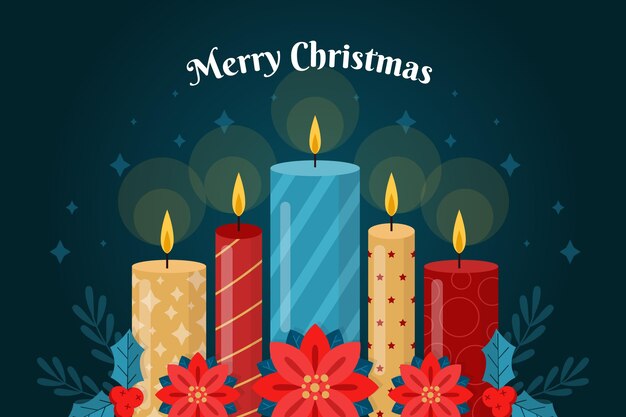 Fondo de vela de Navidad de diseño plano