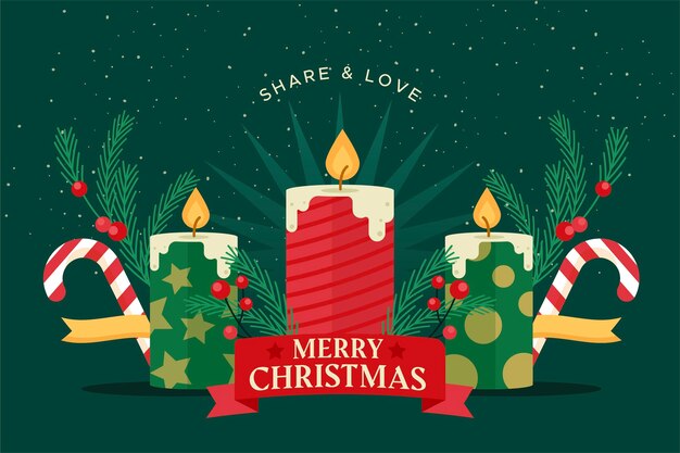 Fondo de vela de Navidad de diseño plano
