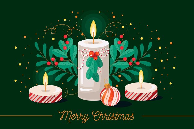 Fondo de vela de navidad de diseño plano