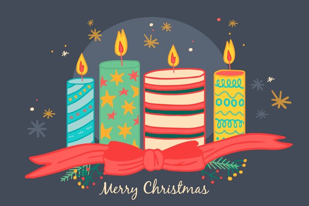 Fondo de velas de Navidad dibujadas a mano