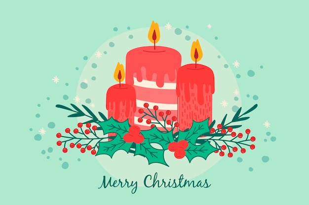 Fondo de velas de Navidad dibujadas a mano