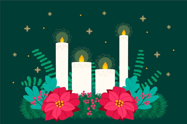 Fondo de velas de navidad dibujadas a mano