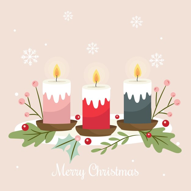 Fondo de velas de Navidad dibujadas a mano