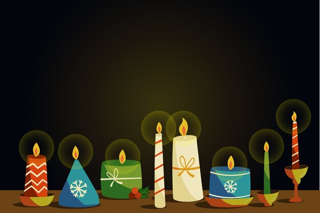 Fondo de velas de Navidad dibujadas a mano