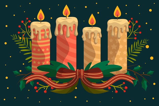 Fondo de velas de Navidad dibujado a mano