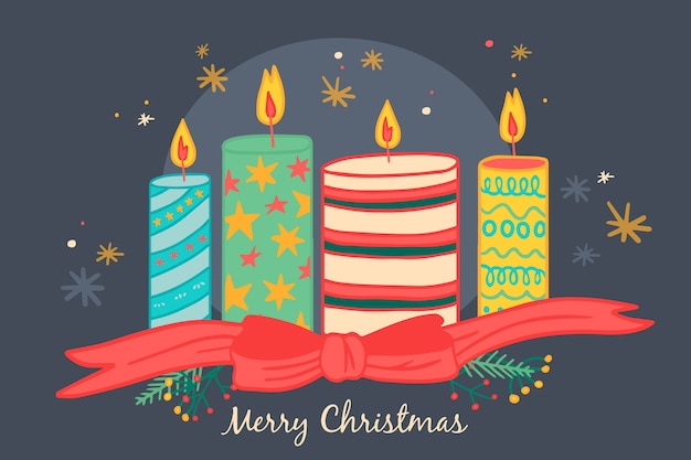 Fondo de velas de Navidad dibujado a mano
