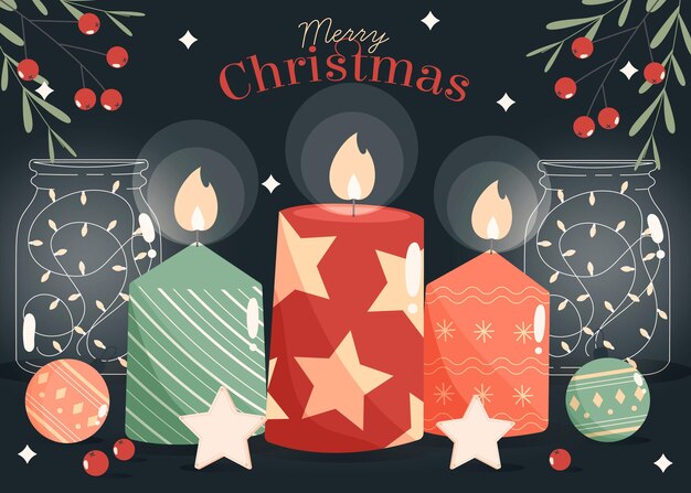 Fondo de velas de Navidad dibujado a mano