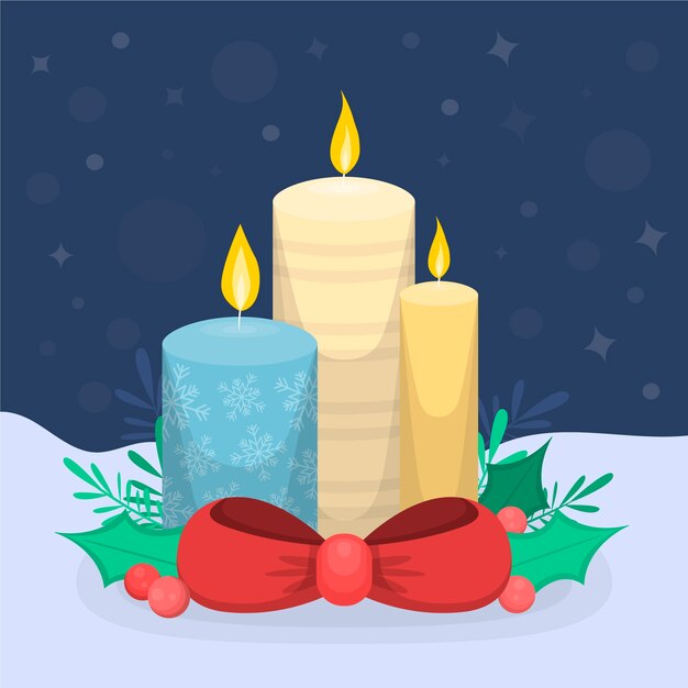 Fondo de velas de Navidad en diseño plano