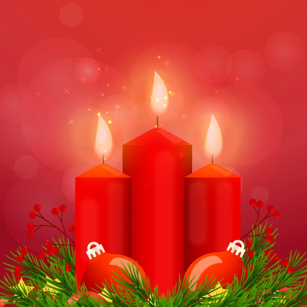 Fondo de velas de Navidad en diseño plano