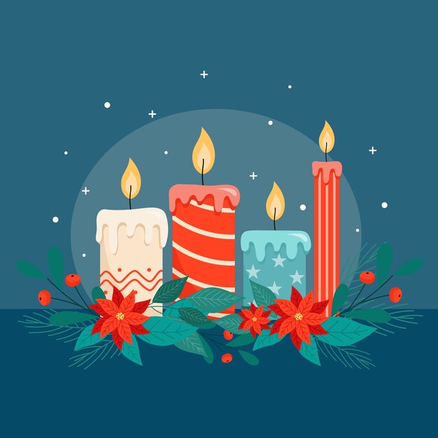 Fondo de velas de Navidad en diseño plano