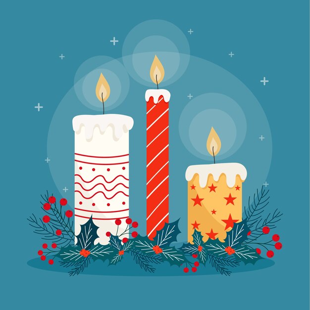 Fondo de velas de Navidad en diseño plano
