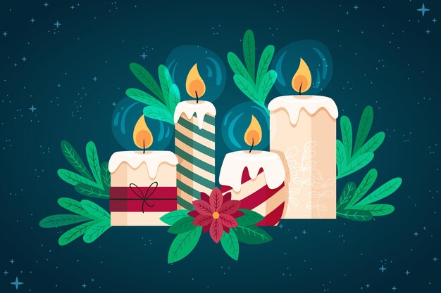 Fondo de velas navideñas en diseño plano
