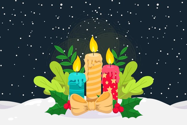 Fondo de velas navideñas en diseño plano