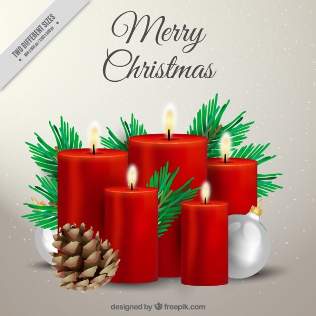 Fondo de velas rojas con decoración de navidad