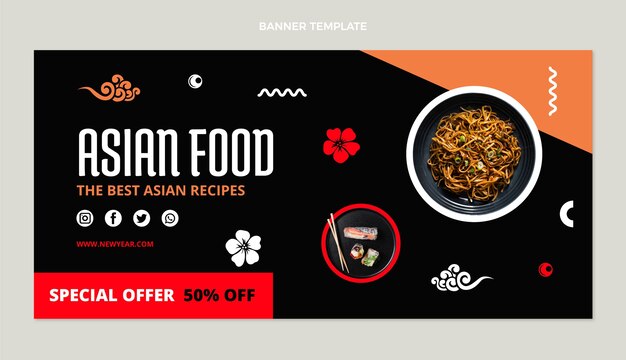Fondo de venta de comida asiática de diseño plano