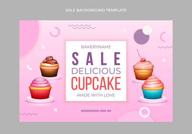 Fondo de venta de cupcakes deliciosos realistas
