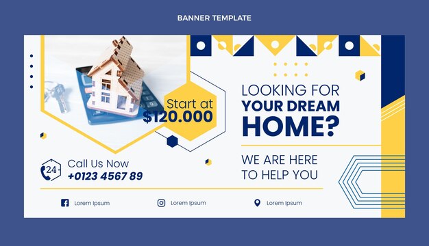Fondo de venta inmobiliaria geométrica abstracta plana
