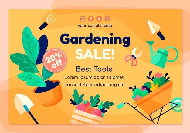 Vector gratuito fondo de venta de jardinería plana