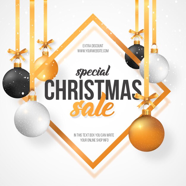 Fondo de venta de Navidad con bolas de Navidad