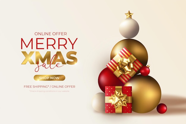 Vector gratuito fondo de venta de navidad realista con regalos y adornos
