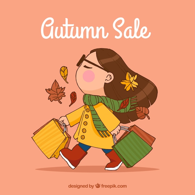 Vector gratuito fondo de venta de otoño con chica comprando