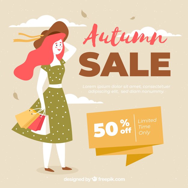Fondo de venta de otoño con chica