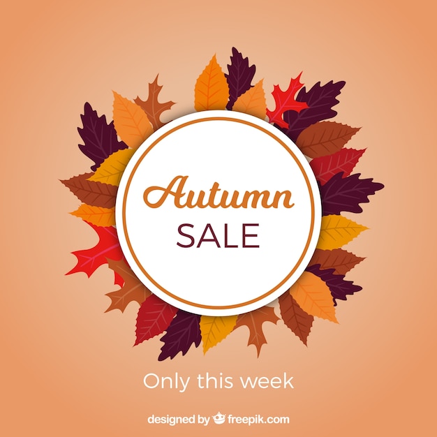 Fondo de venta de otoño con hojas coloridas