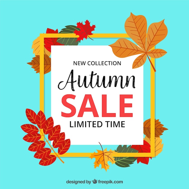 Vector gratuito fondo de venta de otoño con hojas coloridas