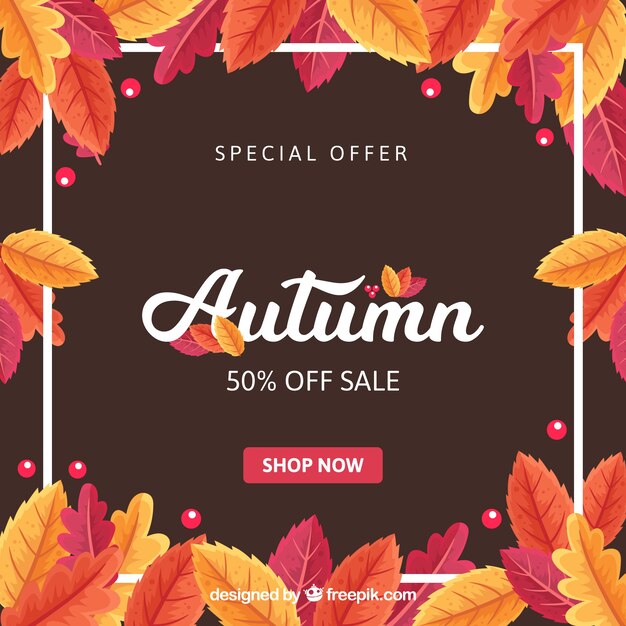 Fondo de venta de otoño con hojas coloridas