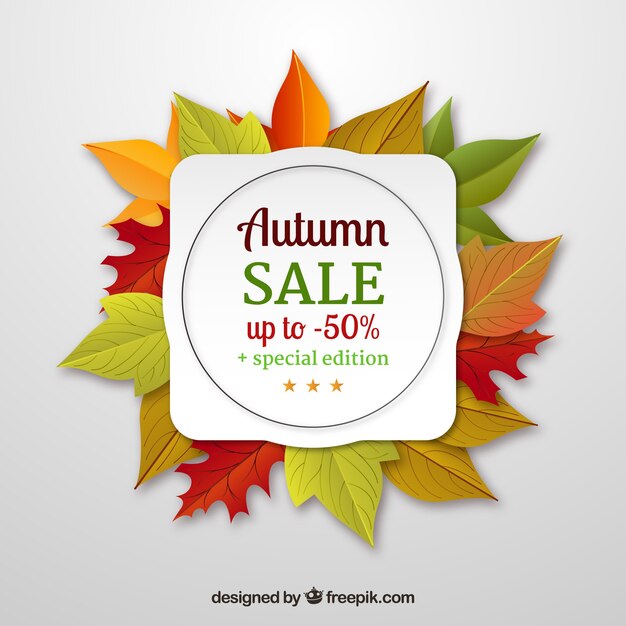 Fondo de venta de otoño con hojas realistas