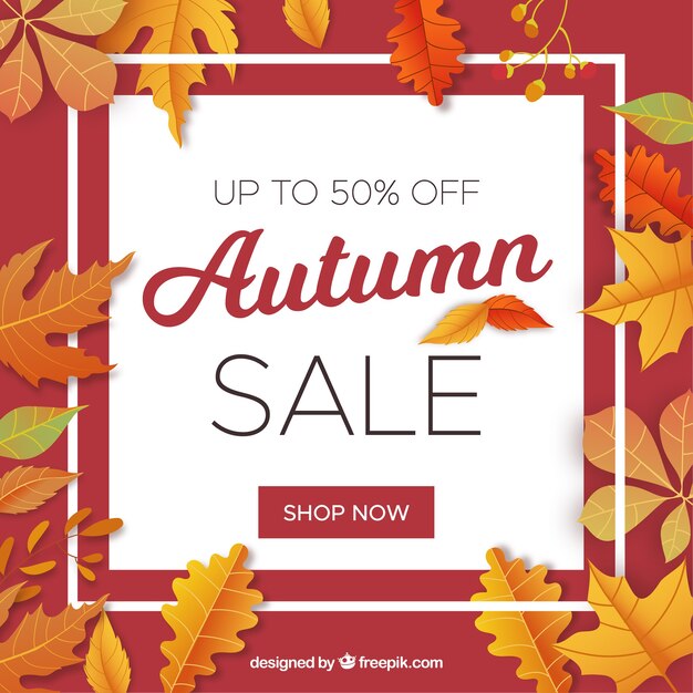 Fondo de venta de otoño con hojas