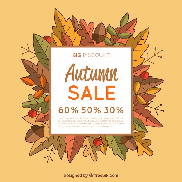 Vector gratuito fondo de venta de otoño con hojas