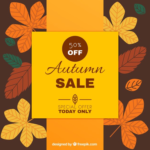 Fondo de venta de otoño con hojas