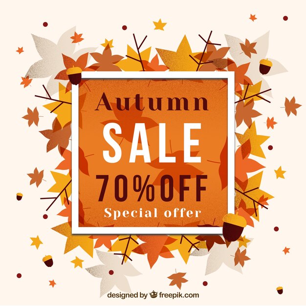Fondo de venta de otoño con hojas