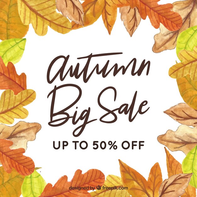 Fondo de venta de otoño con hojas