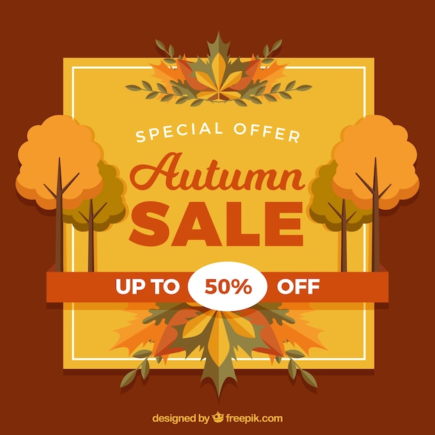 Fondo de venta de otoño con hojas