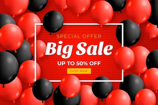 Fondo de venta realista con globos