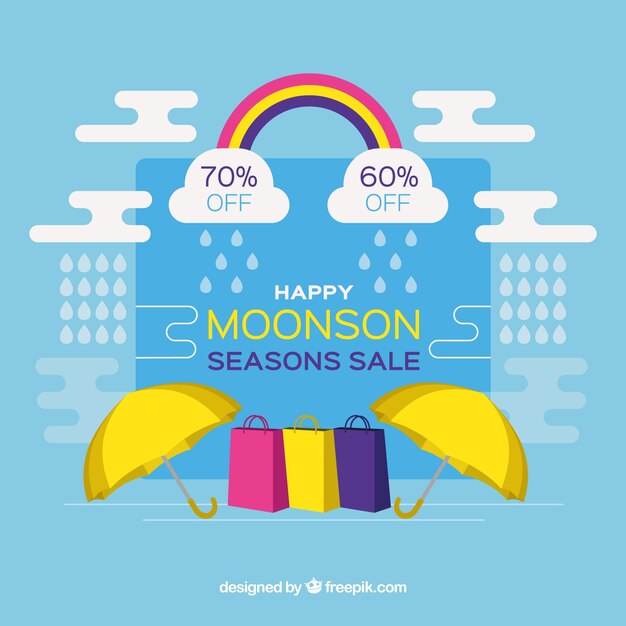 Fondo de venta de temporada monzón en estilo plano