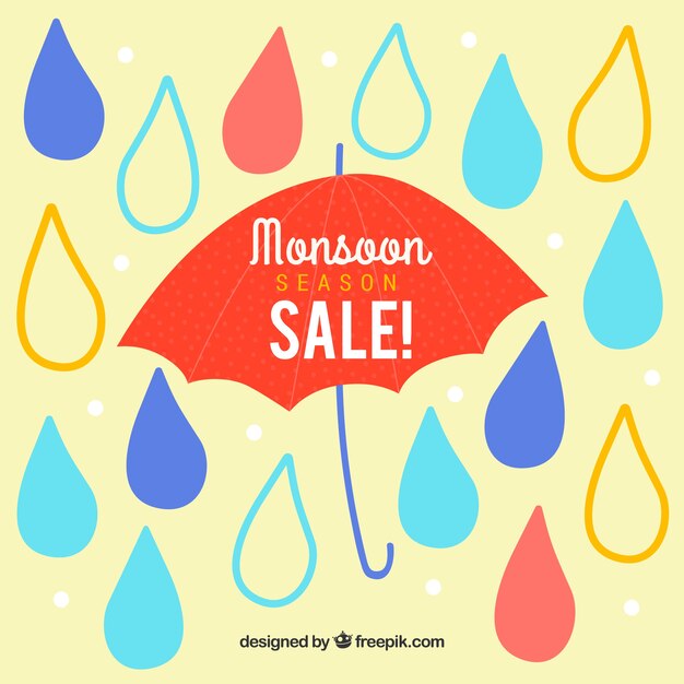 Fondo de venta de temporada de monzón con paraguas