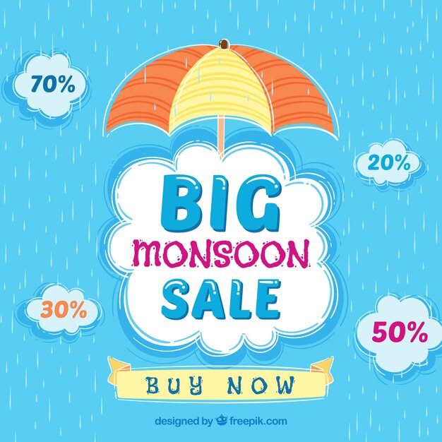 Fondo de venta de temporada monzón con paraguas