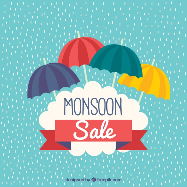 Fondo de venta de temporada monzón con paraguas