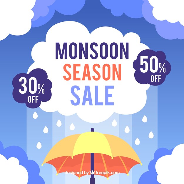 Fondo de venta de temporada monzón con paraguas