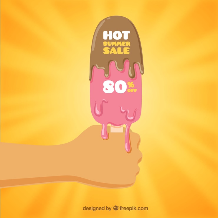Vector gratuito fondo de venta de verano con helado derritiéndose