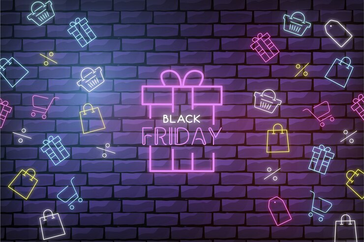 Vector gratuito fondo de venta de viernes negro moderno con elementos de tienda de neón