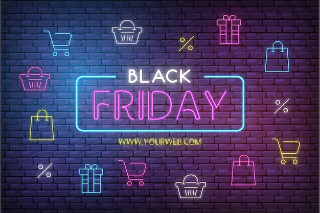 Fondo de venta de viernes negro moderno con iconos de neón